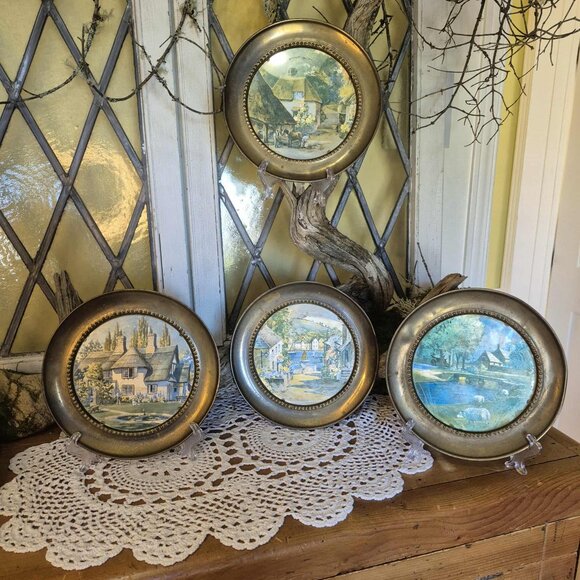 4 Brass Wall Plates Metal Filigree Hologram - Picture 3 of 12